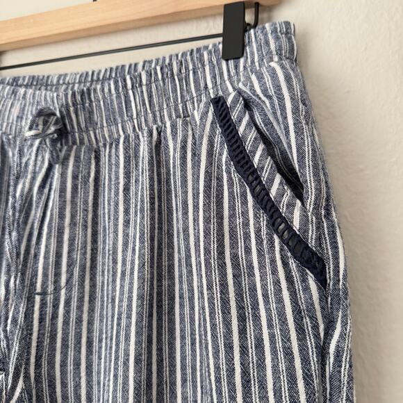 Briggs Womens Blue White Stripe Linen Blend Pants Flowy Stretch Waist Size Large - Picture 6 of 11